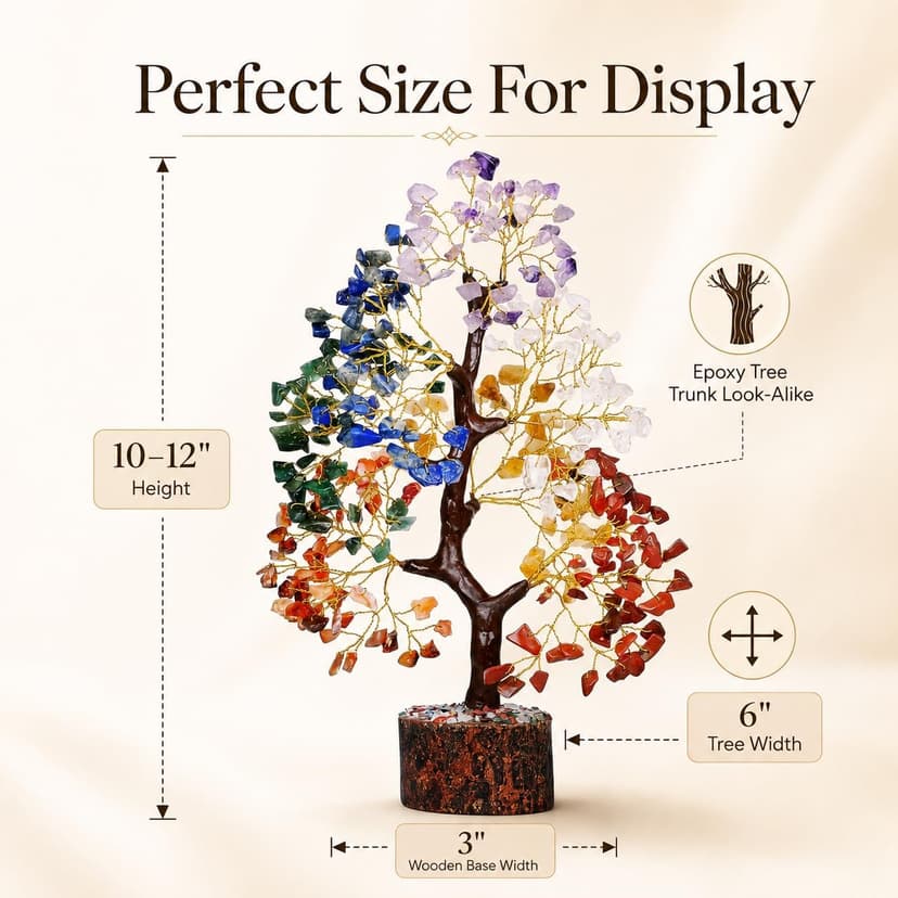 YATSKIA 7 Chakra Tree of Life, Crystals and Healing Stones, Birthday Gifts for Women - Crystal Tree for Positive Energy, Home Office Decor, Spiritual Gifts for Women