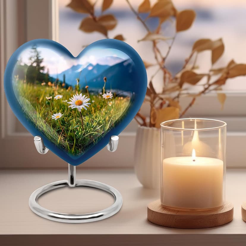 Blue Small Cremation Urns for Human Ashes Adult Men and Women - Funeral Urn for Daughter and Son 3 Inch Daisy Small Burial Urns for Adult Human Ashes B0FJYB6R6B