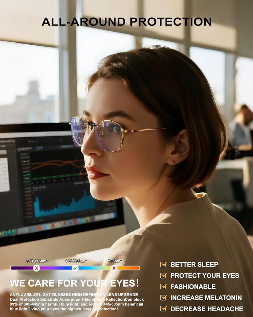 ANYLUV Clip On Blue Light Blocking Glasses Lightweight Rectangle Blue Light Glasses Men for Computer Gaming, Anti Eye Strain