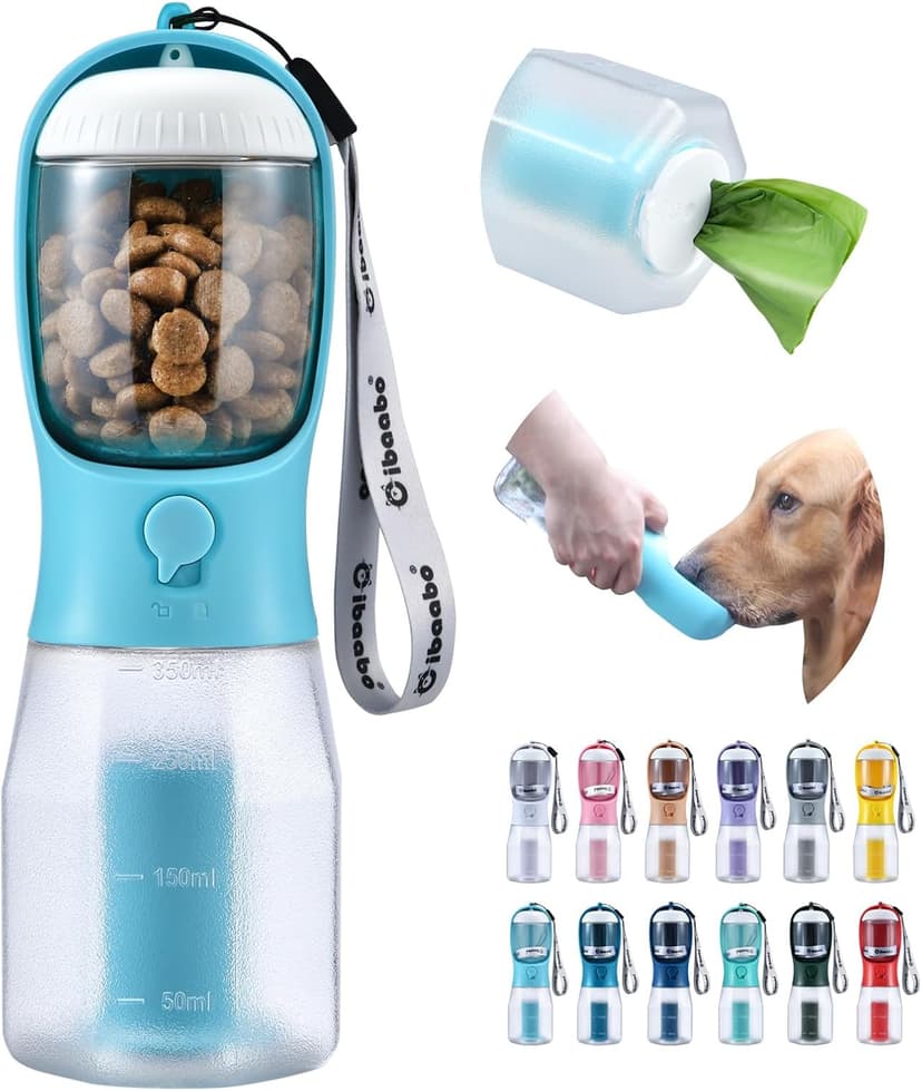 Feeding & Hydration & Waste All in One | Travel Puppy Water Bowl | Portable Pet Dispenser | Dog Gifts | for Walking Beach Cibaabo Dog Water Bottle with Food Container & Poop Bag Holder & Filter B0BZR44DQF