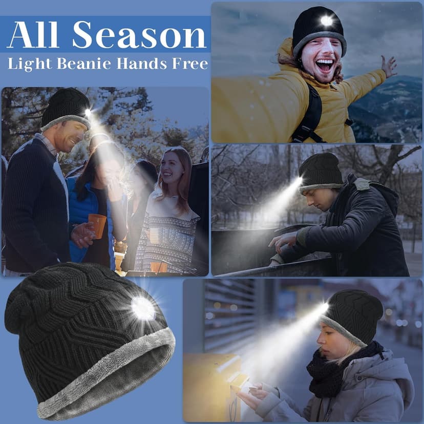 HIGHEVER LED Beanie Hat with Light: Christmas Stocking Stuffers for Men Adult Cool Gifts for Teen Boys Men Dad Winter Gifts