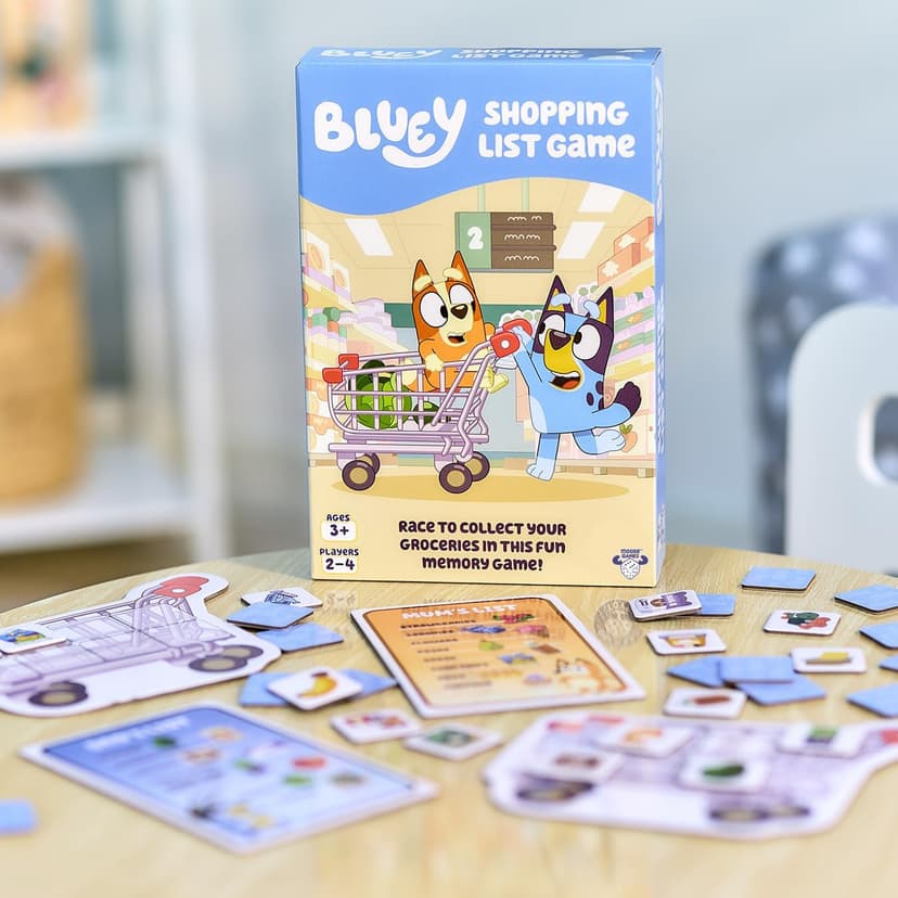 Bluey Shopping List Game, Join Bluey, Bingo, Bandit & Chilli On A Fun Supermarket Adventure, Race to Fill Your Trolley in This Fun Memory and Matching Game, for Ages 3+, 2-4 Players