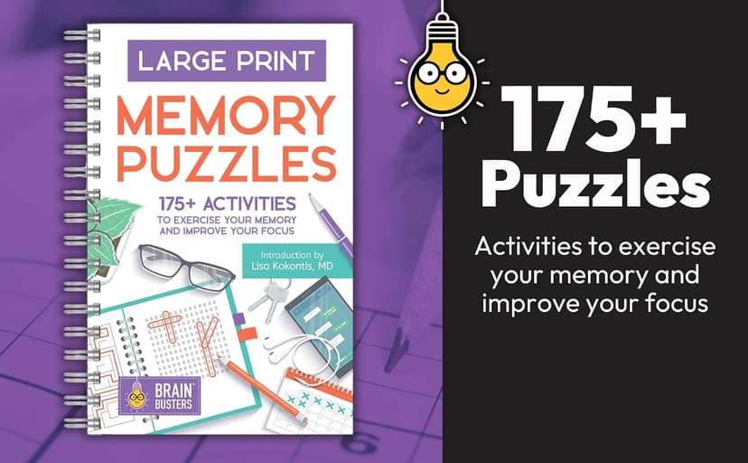 Large Print Memory Puzzles: 175+ Puzzles and Activities for Adults to Exercise Memory and Improve Focus - Includes Spiral Bound / Lay Flat Design and ... Font for Easy Reading (Brain Busters) 1646385039