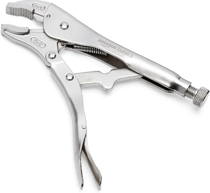 Amazon Basics 5-Piece CR-V Locking Pliers Set with Wire Cutters, 2 Straight Jaw, 3 Curved Jaw, 6.5-10 inch, Silver, Carrying Case