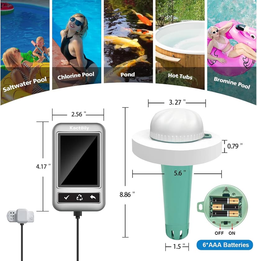 Smart Pool Monitor Pro, Digital Pool Water Tester for Chlorine/pH/ORP/Salinity/TDS/EC with App View, Electronic Pool Chemical Tester for Hot Tub & Spa