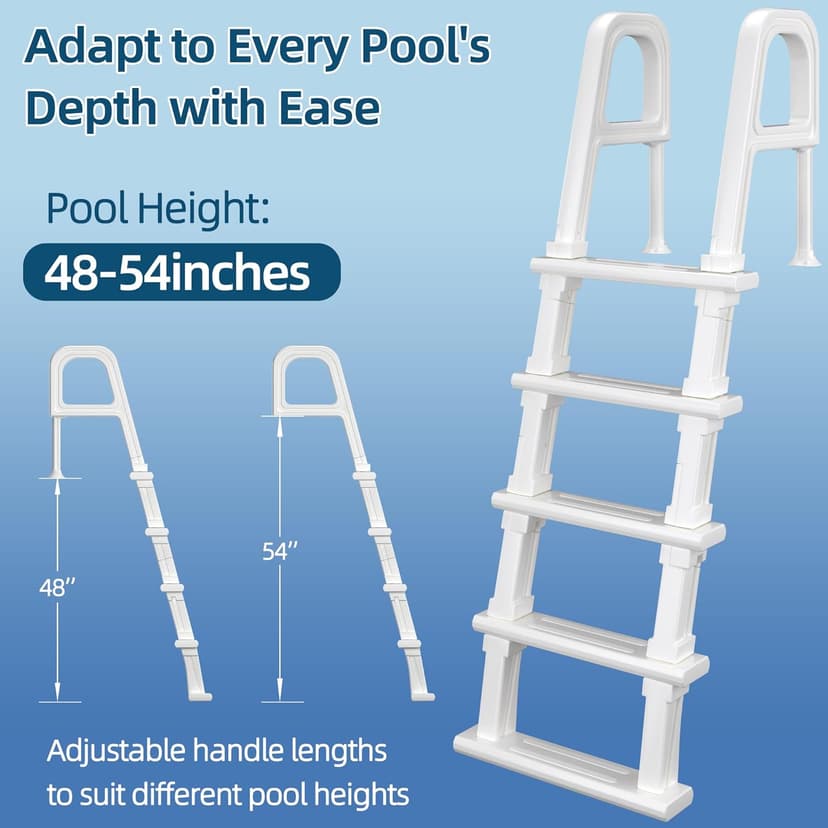Pool Ladder, 5-Step Pool Stairs with Double Handrails and Non-Slip Steps for 47“-54” Above Ground and In-Ground Pools, White