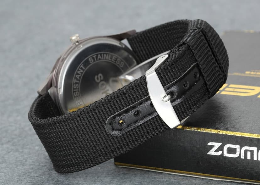 Lancardo Simplicity Analog Quartz Watch with Woven Nylon Band Luminous Hand Military Time 24H (Black) for Men