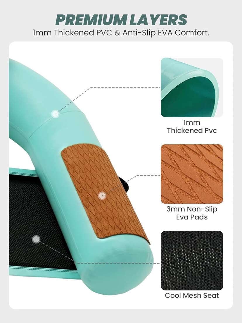 Zeraty Heavy Duty Double-Sided PVC Scrim Floating Chair Inflatable Pool Lounger for Adults, Premium Water Hammock with Cooling Mesh & EVA Armrests, Sunbathing Tanning Float for Lake Beach (300 Lbs)