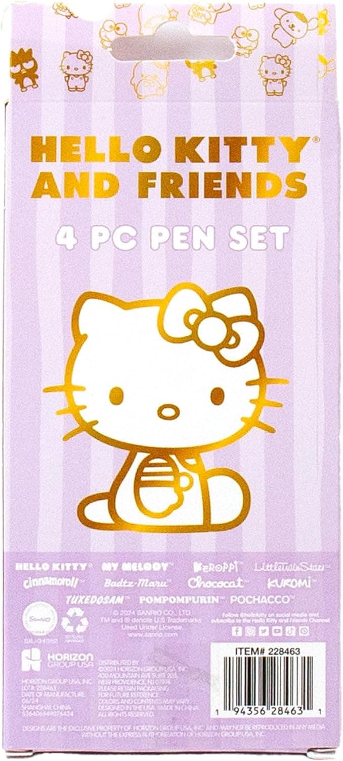 Horizon Group USA Hello Kitty & Friends 4-Piece Pen Set, My Melody, Kuromi, School and Office Supplies, Stationery
