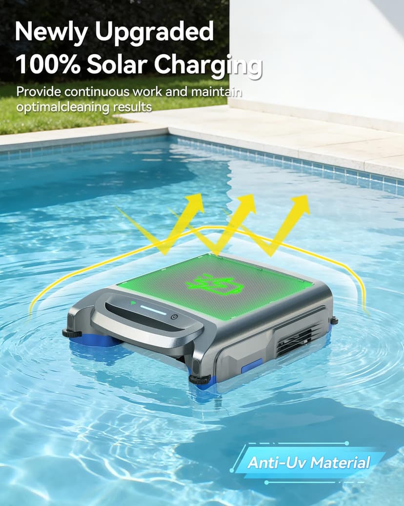 2026 New V1T Solar Pool Skimmer, Robotic Pool Surface Skimmer Cleaner with App Control, 7L Large Basket 24/7 Cleaning Smart Obstacle Avoidance Dual Charging Options Ideal for Above Ground Pool