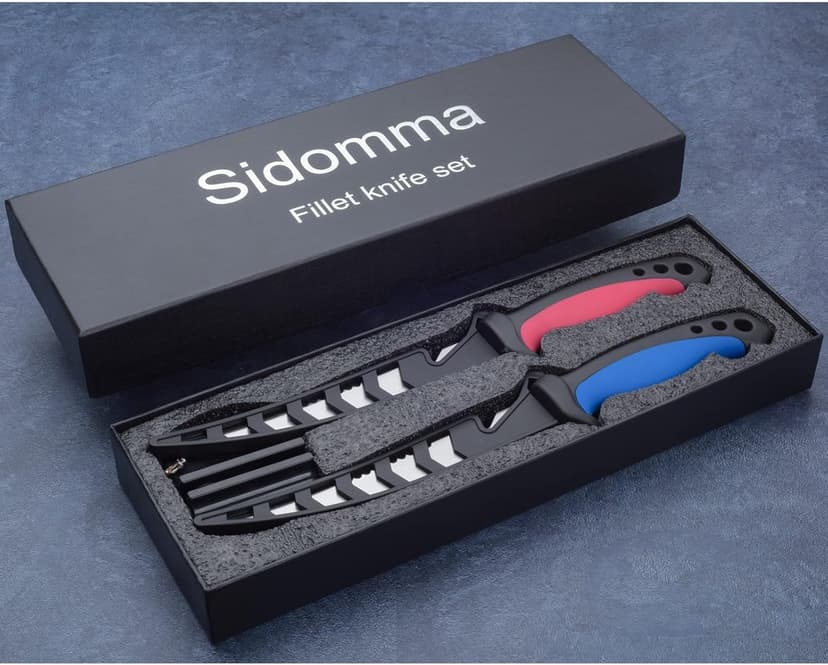 Sidomma 2 pcs Fishing Fillet Knife Set Stainless Steel 6.5 Inch Pro Fish Knife for Filleting, Fishing Gear, Fishing Tool Set, Fishing Sccessories Gifts for Men