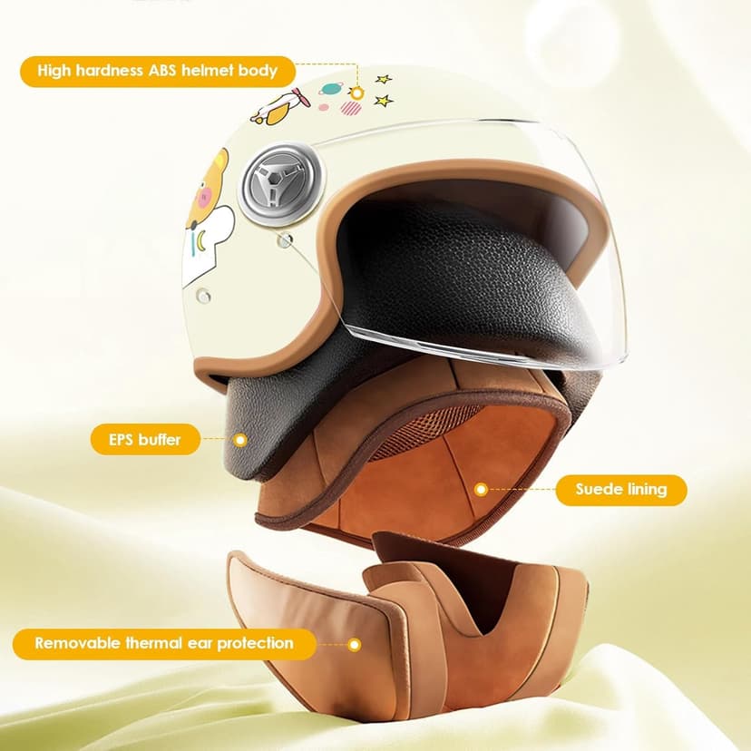 DOT Approved Kids 3/4 Open Face Motorcycle Helmet, Retro Vintage Lightweight Helmets, for Boys & Girls 3-15 Years Old Electric Scooter Helmet Fits Dirt Bike Moped ATV Go Kart 4 Wheeler
