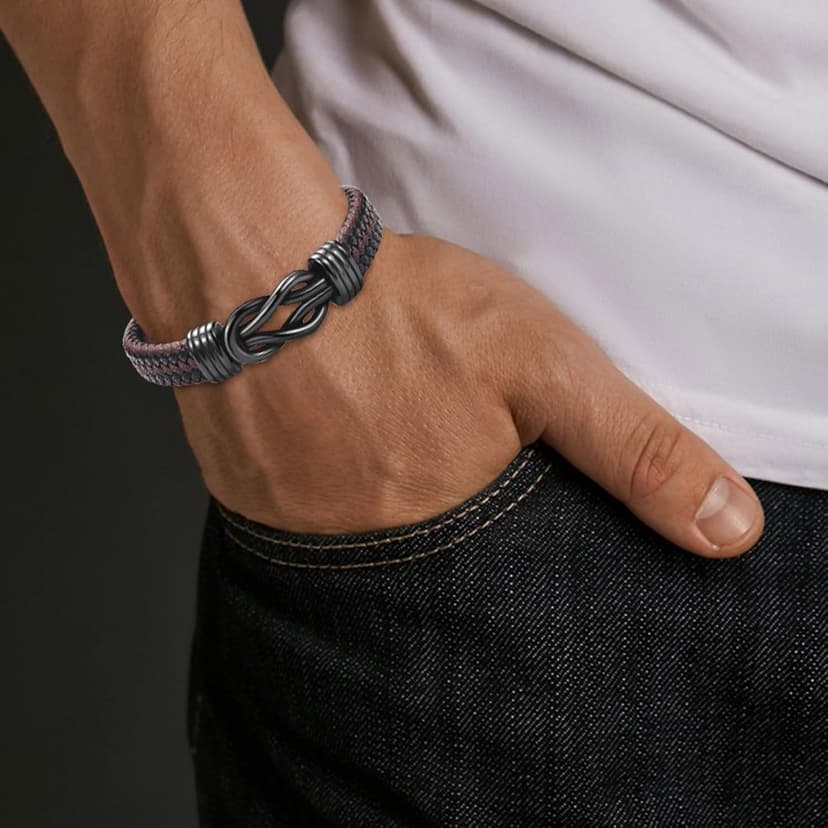 New Dad Gifts for Men, First Time Parents Gift Dad to Be Gift for Father's Day Birthday Christmas, Leather Bangle Bracelet for Daddy Him Husband