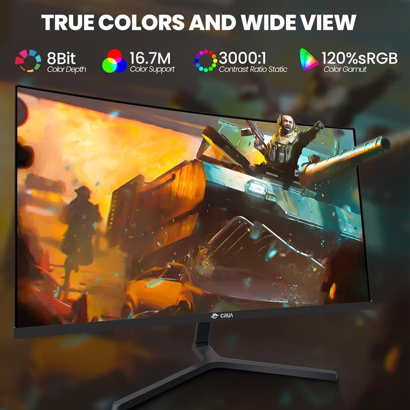 CRUA 24” Curved Gaming Monitor, 180Hz/144Hz FHD 1080P, Support 120% sRGB, AMD FreeSync, Low Motion Blur, Wall Mount Installs Compatible, for Office and Games(HDMI 1.4 & DP 1.2) – Black
