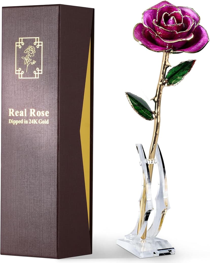 Handpicked real rose dipped in 24K gold; a one-of-a-kind keepsake for women on Valentine’s Day, Mother’s Day & anniversaries 24K Gold Dipped Real Rose, Forever Flower, Purple B0F93N2SKX
