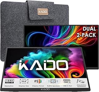 Kado Dual Portable Monitor Setup - 2-Pack 15.6" 1080p IPS Triple Monitor Extender for Laptop, 1920x1080 HDMI USB-C 180° Kickstand Built-in Speakers, Stacked Desktop Setup Office Gaming Daytrading