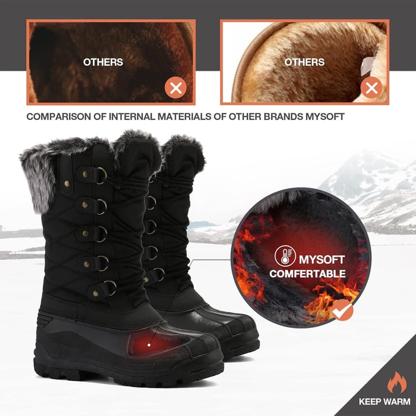 mysoft Women's Snow Boots Warm Insulated Faux Fur Lined Waterproof Mid-Calf Winter Boots