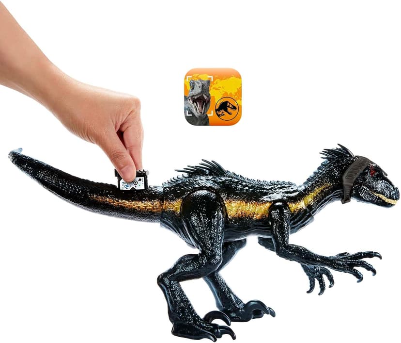 Mattel Jurassic World Dinosaur Figure Indoraptor Track N Attack with Tracking Gear & 3 Attack Features, Toy Gift with Physical & Digital Play