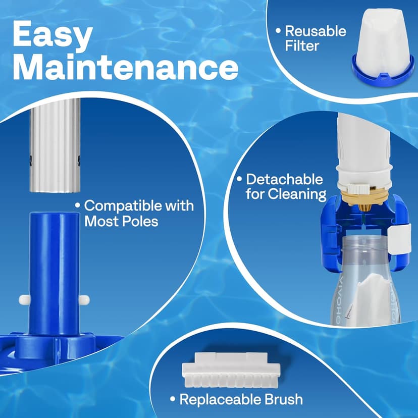 VIVOHOME 1140GPH Handheld Pool Vacuum Cordless Cleaner Powerful 40W Motor Suction Long-Run 75min Battery, 2.6L Visible Filter, Adjustable 8.2FT Pole for Above Ground & In-Ground Pools