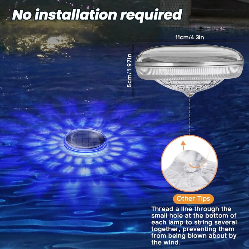 Solar Floating Pool Lights, Solar Powered Pool Light That Float with Remote Control, 12 Lighting, 3 Timing Mode, IPX7 Waterproof lights for Above Ground Swimming Pool, Bathtub, Party, Pond Decor-1PC