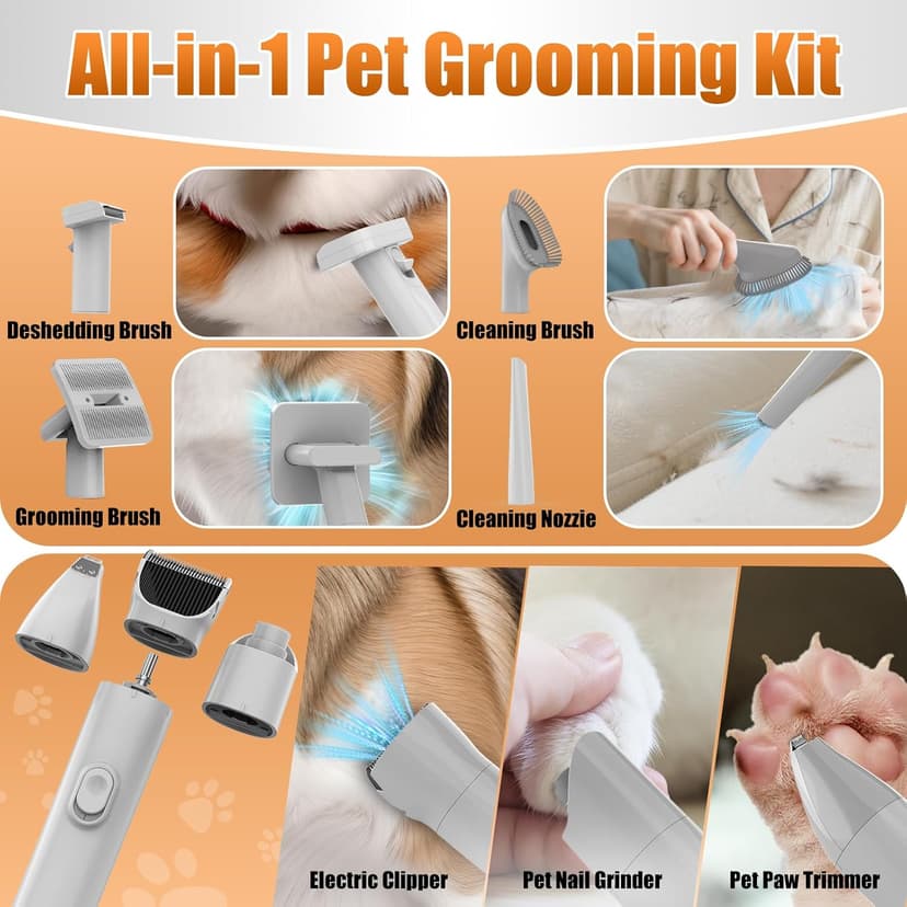 AIRROBO Dog Grooming Vacuum and Kit with Clipper Nail Trimmer Grinder, 12000Pa Pet Vacuum for Shedding Grooming, 2L Large Capacity Dog Hair Vacuum with 8 Pet Grooming Tools, PG100 Plus