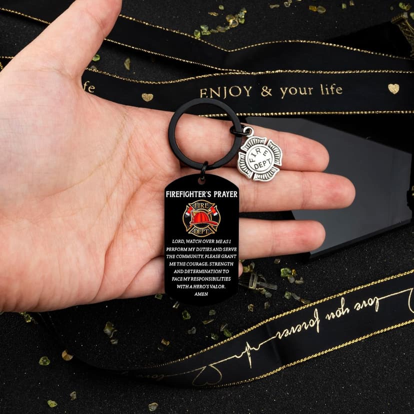 Firefighter Gifts for Men Him Firefighter Keychain Fire Fighter Gifts Adults Son Husband Cool Firefighte Gift Firefighter Accessories for Graduation Firefighters Prayer