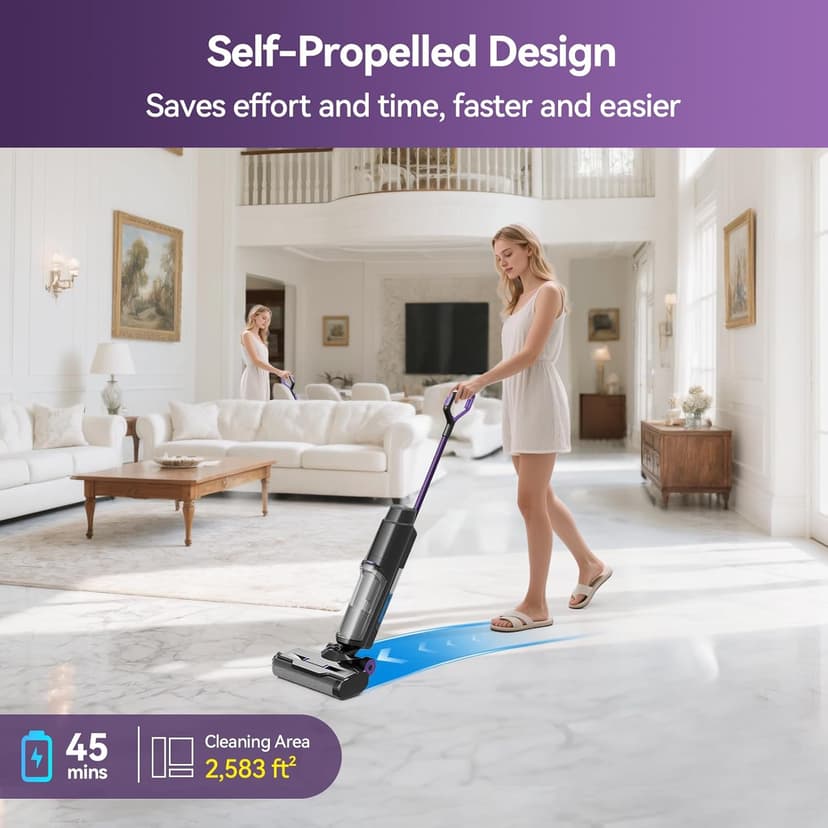 Twotoo Wet Dry Vacuum Cleaner 16,000Pa,45Mins Runtime Cleaning Area 2,600 ft²,Cordless Vacuum Cleaner, Cordless Vacuum and Mop All in One,for Hard Floors Sticky Messes and Pet Hair,W15 Set