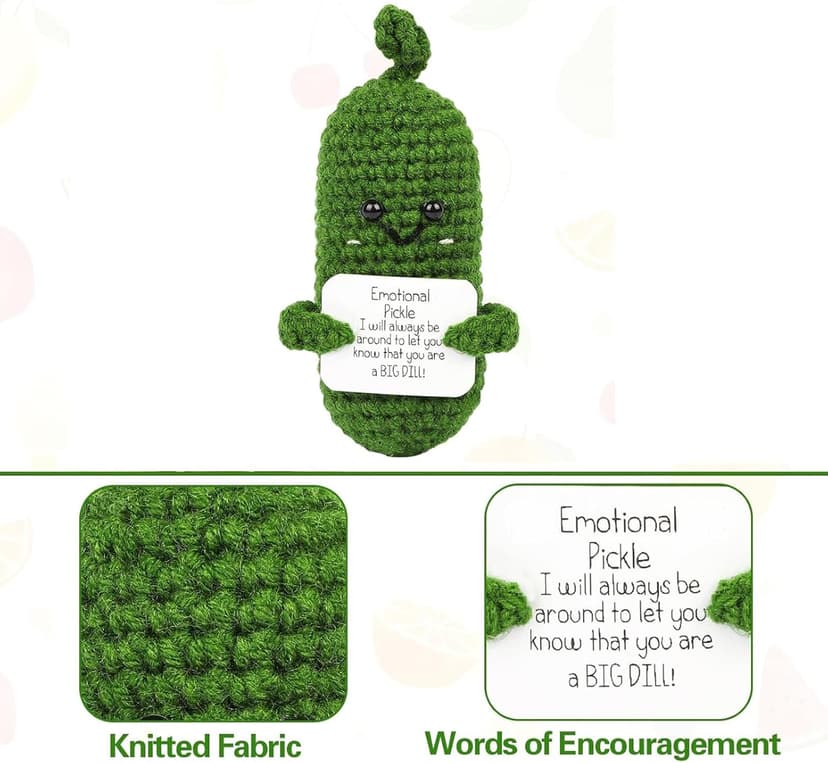 DAFURIET DAFURIET Mini Funny Pickle, 3 inch Knitted Wool Doll with Card for Cheer Up Gifts and Party Decorations, Cute Wool Emotional Pickle Crochet Doll for Birthday Gifts