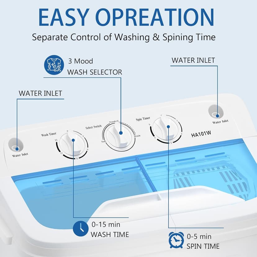 DOGHLY Portable Washer and Dryer Combo Set, 32 lbs Portable Clothes Dryers, 5 Drying Modes, 18 lbs Fully Automatic Washing Machine, Compact Washer and Dryer for Apartment, RV, Dorm