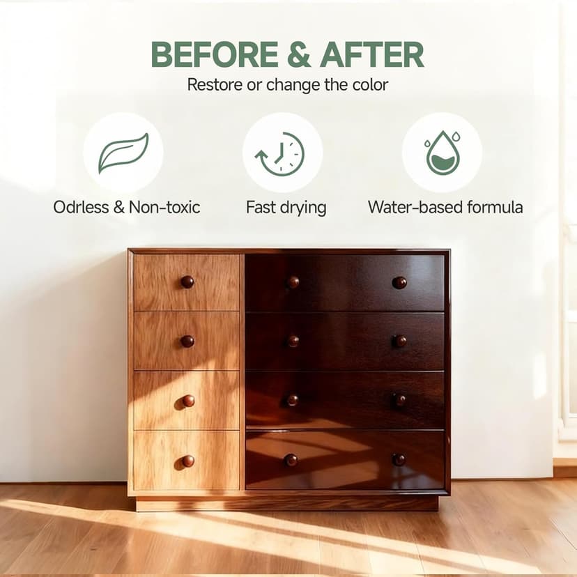 Wood Stain,16oz Teak Wood Stain & Sealer in One, Water Based|Fast Drying|Non-Toxic|Low Ddor|Waterproof, for Indoor and Outdoor Furniture, Multiple Finishes(with Tools)