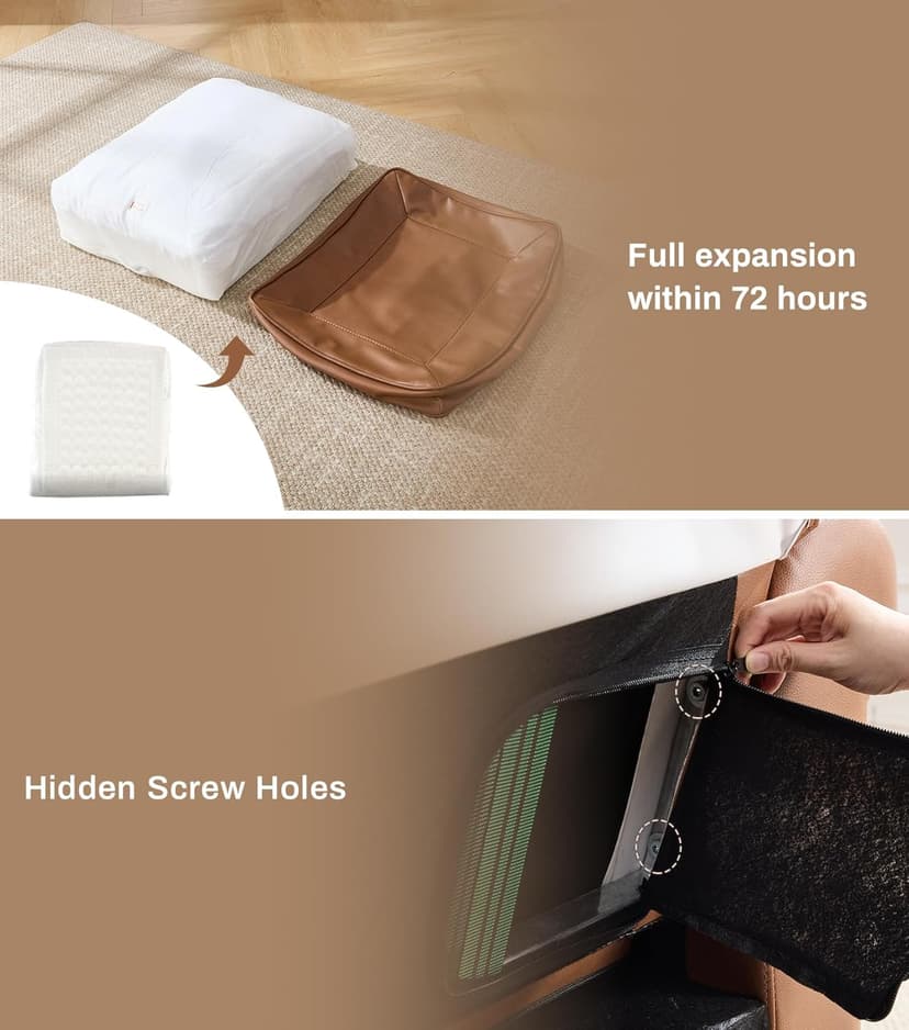 Kingfun Mid-Century Modern Couch, Faux Leather Sofa, 3 Seater Couch for Living Room with Rolled arms & Nailhead Trim, Brown