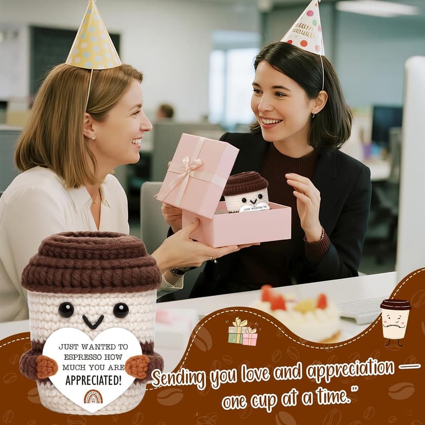 Thank You Gifts for Coworkers Teacher Nurse Employee Christmas Farewell Appreciation Office Desk Decor Mini Coffee Lover Gift Appreciation Gift for Women Men Coworkers Thank You Gift Crochet Coffee Cup B0FQTJYVLP