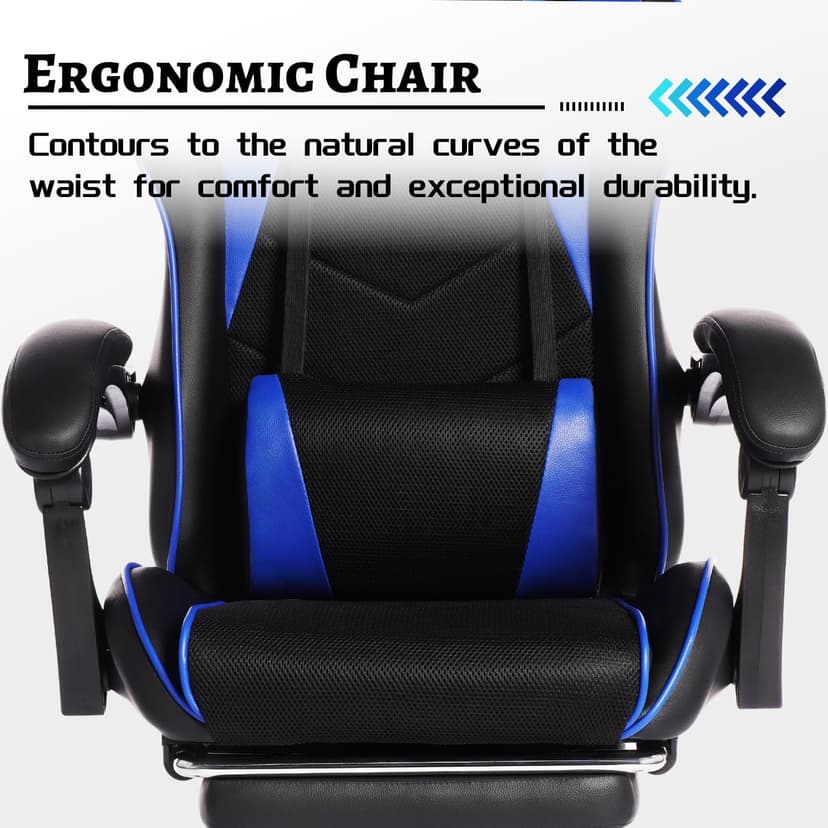Gaming Chair, Gaming Chairs for Adults Ergonomic Gaming Chair with footrest Video Computer Chair with Headrest and Massage Lumbar Support for Adults, Kids 12+ (Black+Blue-B)