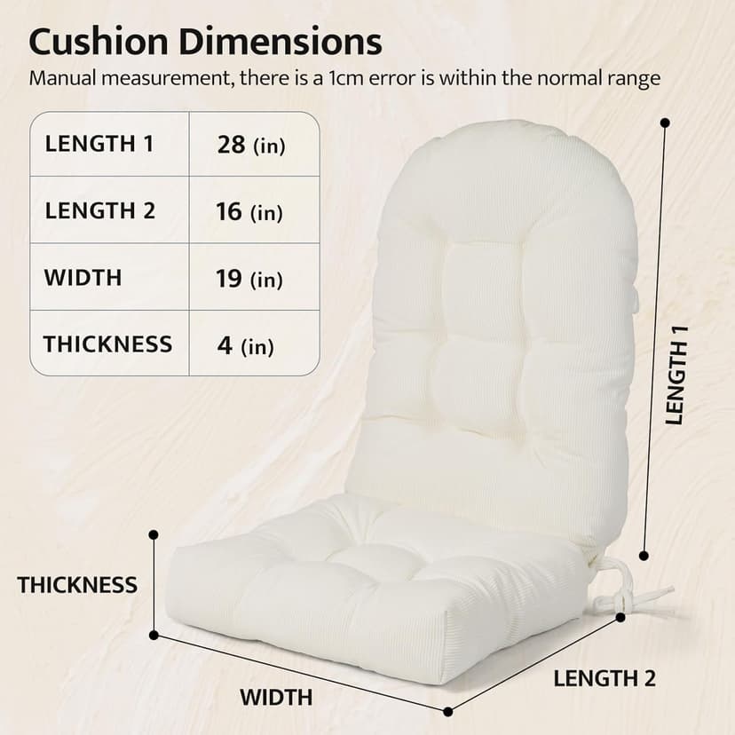 mudilun Adirondack Chair Cushions Non-Slip Indoor Rocking Chair Cushion with Straps Tufted Adirondack Chair Pads for Bedroom Living Room Porch Rocker