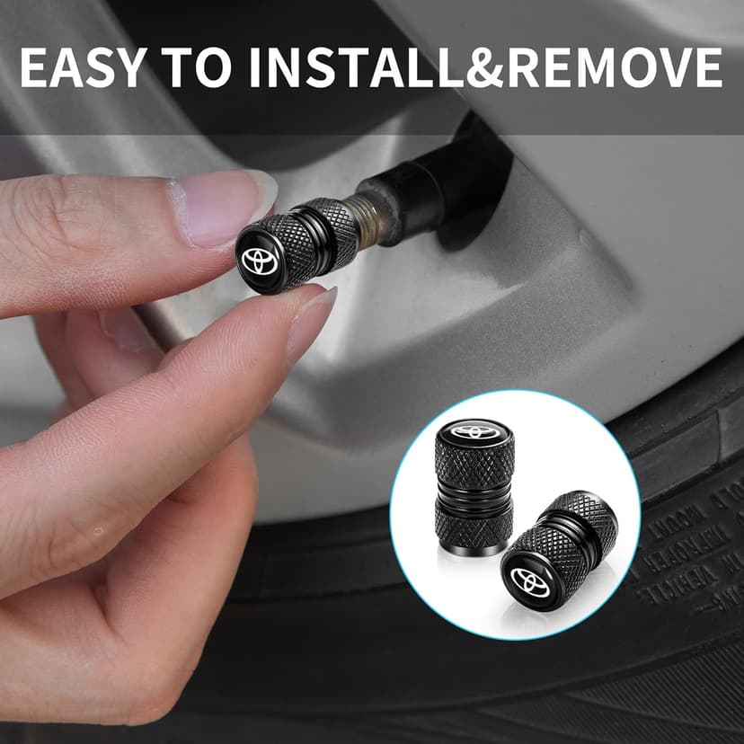 Tire Valve Stem Cap Cover Fit for Toyota Belt O-Ring Seal Corrosion Resistant Tire Valve Caps Car Accessories 4Pc Black