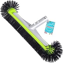 Swimming Pool Brush Head with Round Ends,17.5" Heavy Duty Aluminum Back Head for Cleans Walls, Tiles & Floors, 7 Rows Premium Nylon Bristles with EZ Clips (Green Black)
