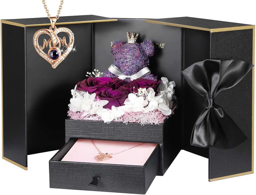 ADDWel Meaningful Gifts for Mom from Daughter Son, Preserved Purple Rose Gift Box with MOM Necklace, I Love You Necklace in 100 Languages, Mother’s Day Birthday Gifts for Mom B0BZ7SWYTH