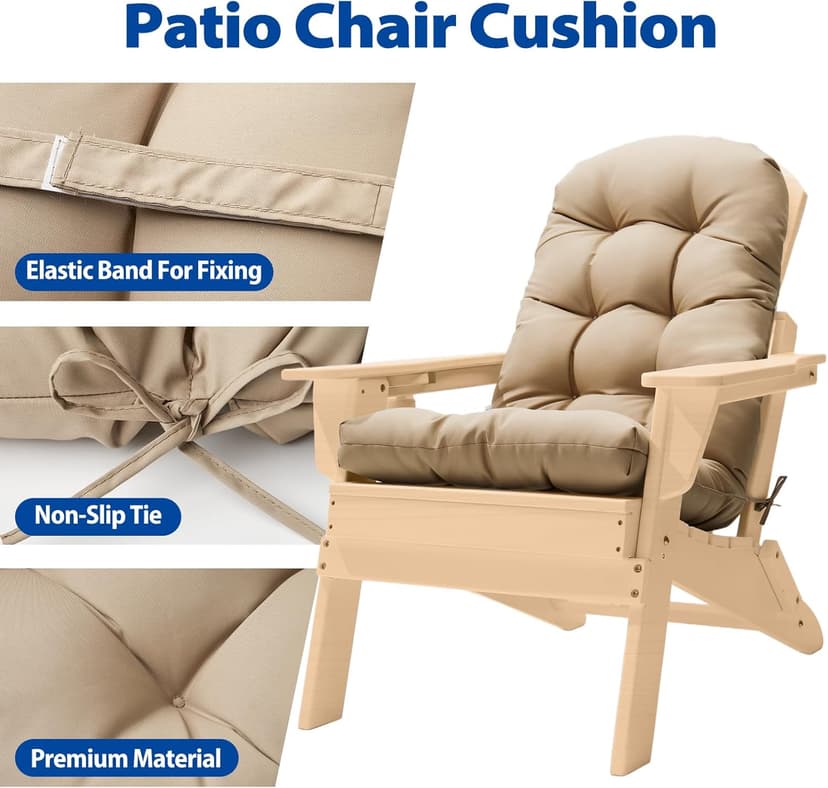 Adirondack Chair Cushion, High Back Patio Cushions with Adjustable Ties, 48.8 x 20.4 x 4.3, Waterproof Tufted Pillow, Fade Resistant Seat Rocking Chair Cushion for Indoor/Outdoor, Khaki, 1