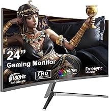 24 Inch Curved Gaming Monitor 180Hz Immersion, MPRT 1ms,99% sRGB HDR FHD1080P Computer Monitor FreeSync HDMI DP Ports,Frameless, HDR10, Eye Care, VESA Mount75*75mm, Ideal for Gaming, Work