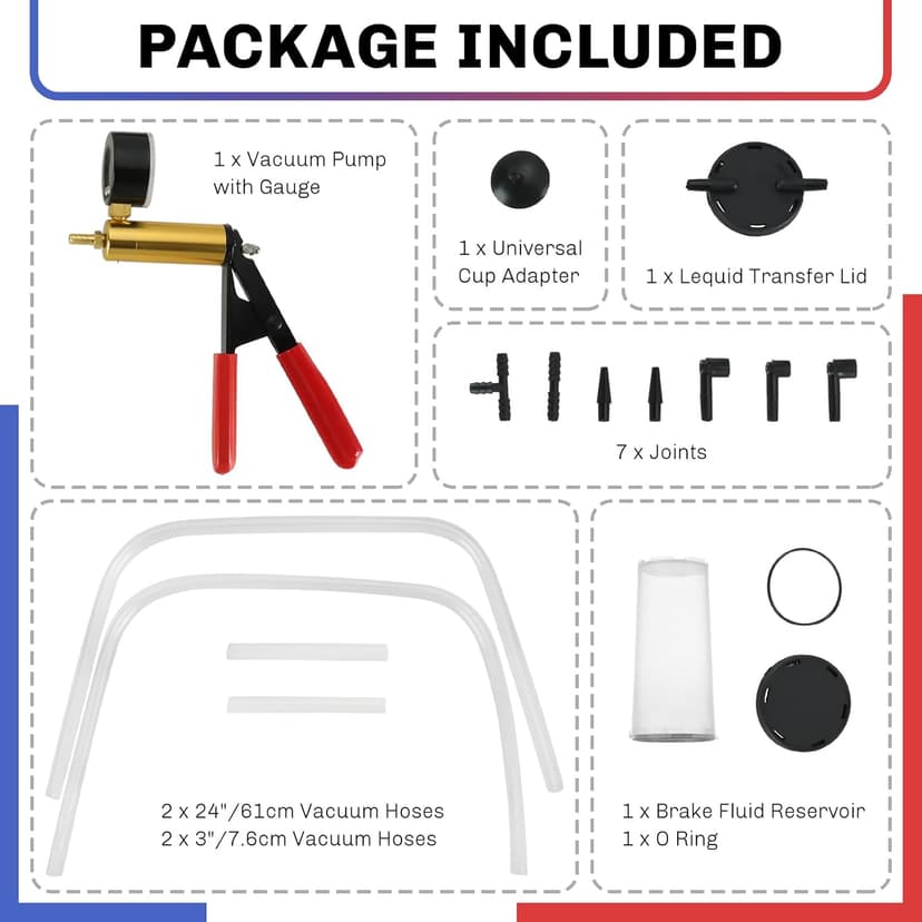 weyleity 2-in-1 Brake Bleeder & Vacuum Pump Kit | Essential for Brake & Clutch Maintenance, Handheld Vacuum Brake Bleeder Pump with Pressure Gauge, Adapters, and Case (Red)