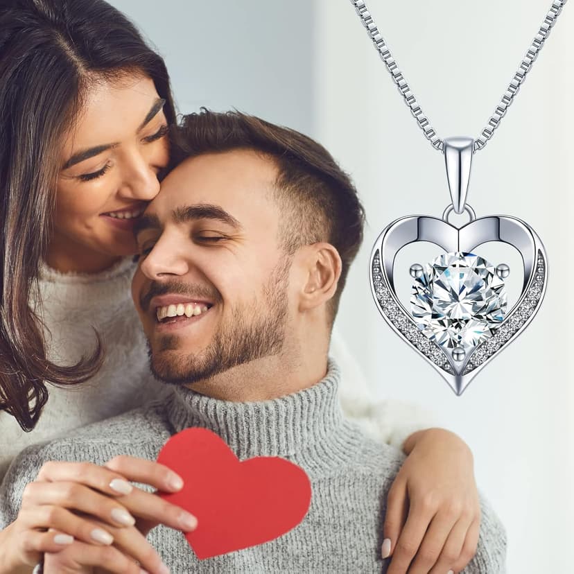 ONLYLIKE Heart Pendant Necklace Gifts for Wife, Engraved 'I LOVE YOU' Gift for Wife, 1-3 Carat Moissanite Necklace, Anniversary Eternity Jewelry Present for Wife, Birthday Gifts for Women