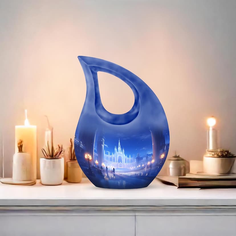 Castle Keepsake Cremation Urns for Human Ashes for Women, Drop Blue Burial Funeral Tiny Urn for Ashes for Men, Cremains Holder, Decorative Mini Remembrance Gift for Loss of Dad, 3 Inches B0FHWQ3F6X