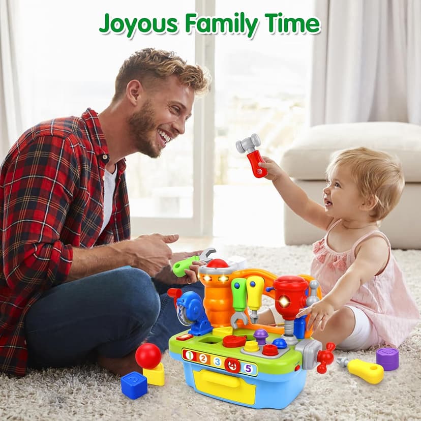 Montessori Toys with Sound Lights Effect, Shape Sorter, Christmas Birthday Gift for Boy Girl,Engineer Pretend Play Workbench Toys for 1 Year Old Boy, Musical Toy Tool Bench, 1 2 3 Years old Boy Gifts B08345YDXJ