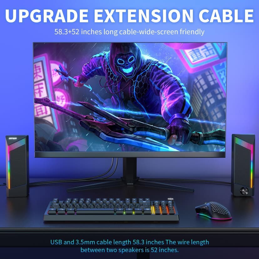Computer Speakers, 2 in 1 PC Speaker , Gaming Speakers for PC Computer Laptop Desktop Monitor, RGB Speakers with Touch Sensitive Lighting, USB Powered 3.5mm Aux(Package Only Two Speaker, No Soundbar)