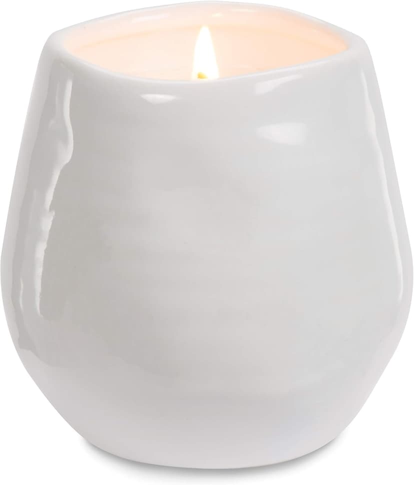Pavilion - 8 Oz Candle Holder - White Ceramic Candle Jar with 100% Soy Wax Candle Serenity Scent "Make a wish Happy 30th" Ideal Gift for Loved Ones - Printed Text, Love Theme & Oval Shape