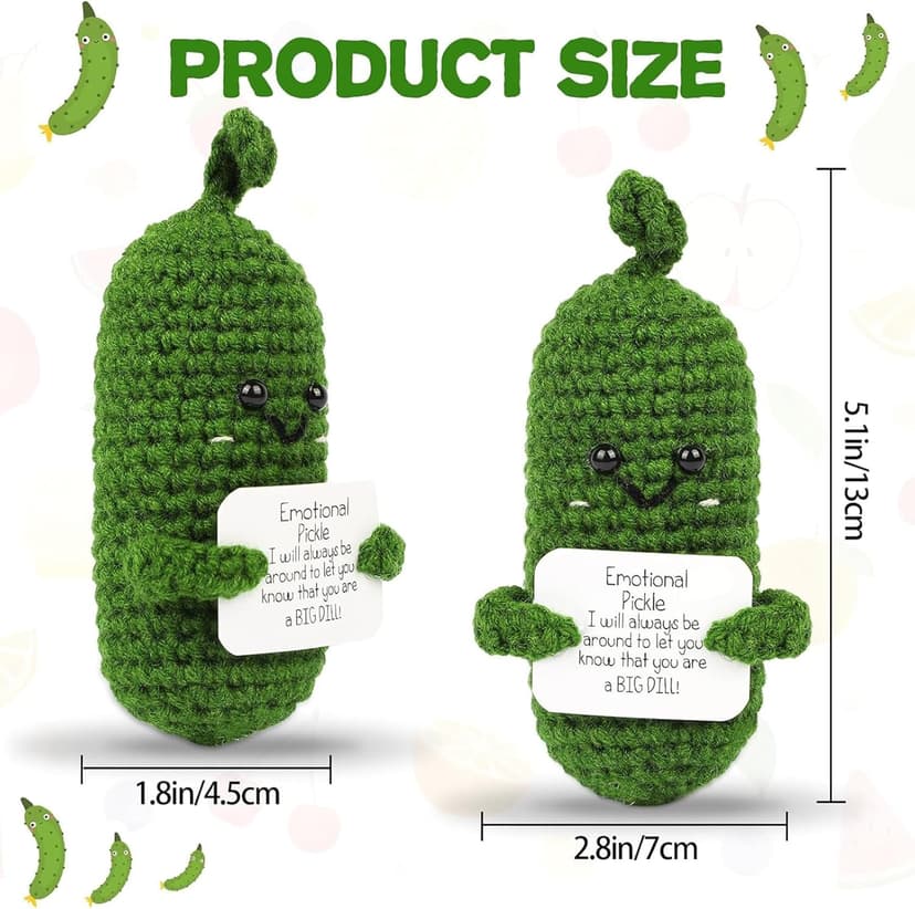 DAFURIET DAFURIET Mini Funny Pickle, 3 inch Knitted Wool Doll with Card for Cheer Up Gifts and Party Decorations, Cute Wool Emotional Pickle Crochet Doll for Birthday Gifts