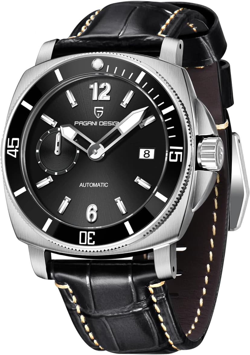 SUZAKU Pagani Design Men's Automatic Watch 43mm Stainless Steel Case Self-Winding Movement Rotating Bezel Luminous Hands 100m Water Resistance Business Casual Timepiece