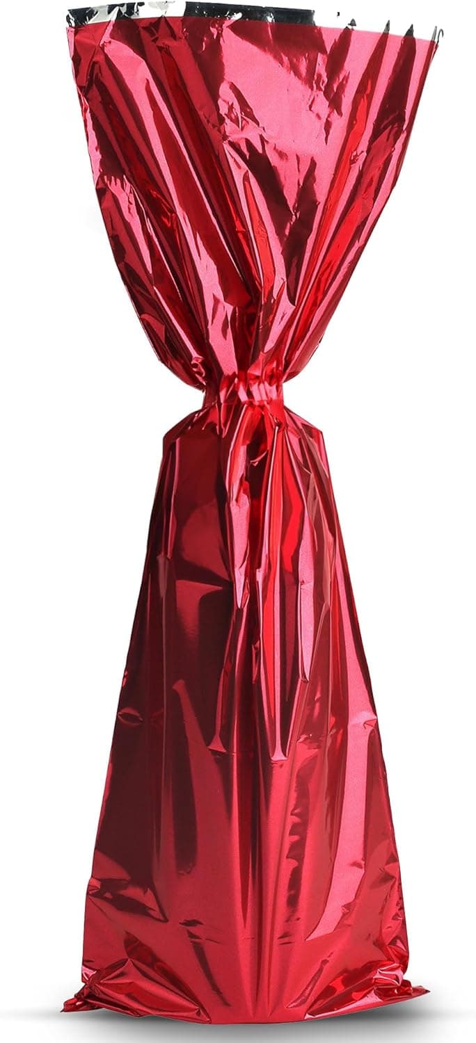MT Products Metallic Mylar Wine Red Gift Bags for Bottles Sparkle Look - Great for a Wine Pull - (25 Pieces) (Ribbon and Rope Not Included)