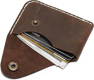 Handmade Handmade Genuine Leather Card Holder with Snap Closure - Ultra Slim Minimalist Wallet, Hand-Stitched Compact Front Pocket Card Case for Men & Women (Dark Coffee)