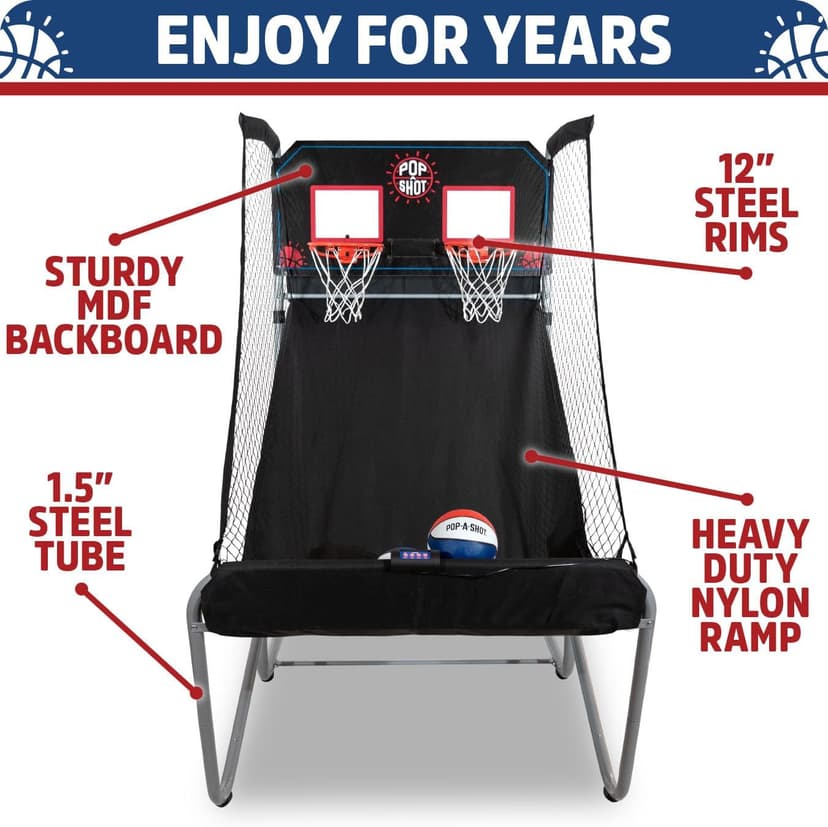 Pop-A-Shot Home Dual Shot | Arcade Basketball Game for Home | Sensor Scoring Hoop, 16 Game Modes, 7 Balls | Foldable for Easy Storage | Fun for All Players